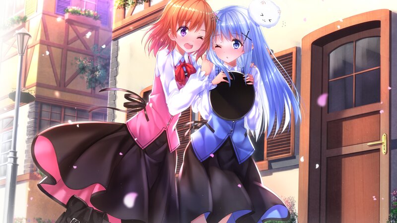 Two Girls Hugging — Pink, Cheerful, Afternoon