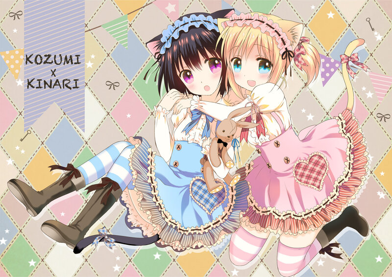 Two Girls Hugging — Pink, Cheerful, Anime
