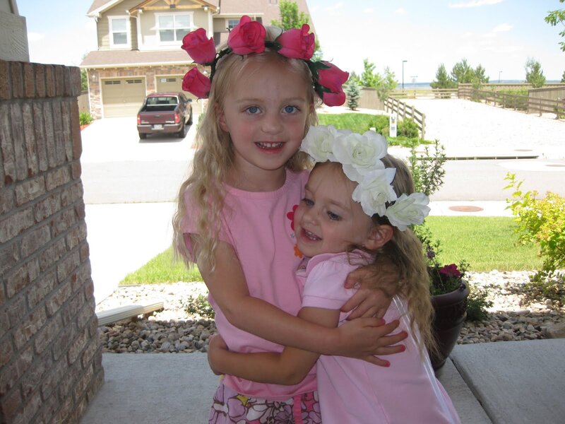 Two Girls Hugging — Pink, Happy, Afternoon, Photograph