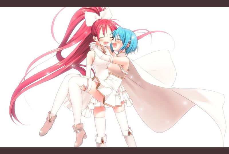 Two Girls Hugging — Pink, Happy, Anime, Long Hair
