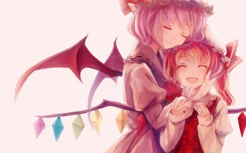 Two Girls Hugging — Pink, Happy, Anime, Wings
