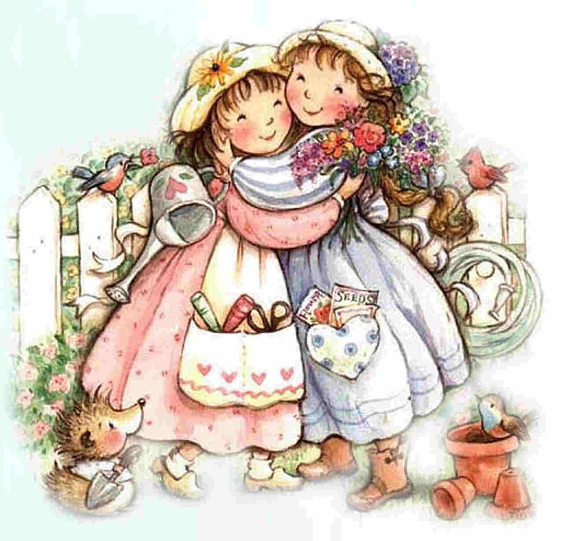 Two Girls Hugging — Pink, Happy