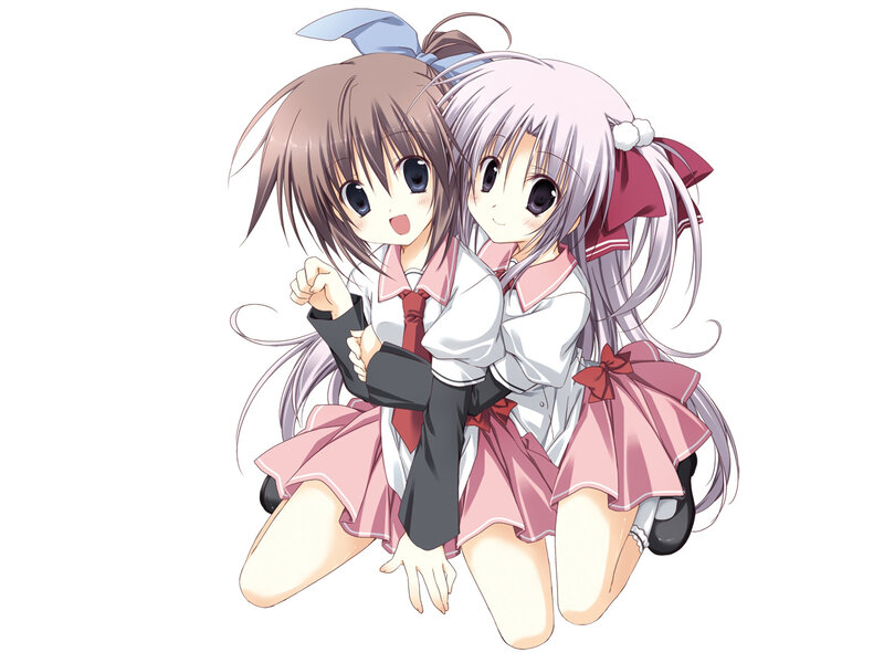 Two Girls Hugging — Pink, Playful, Anime, School Uniforms