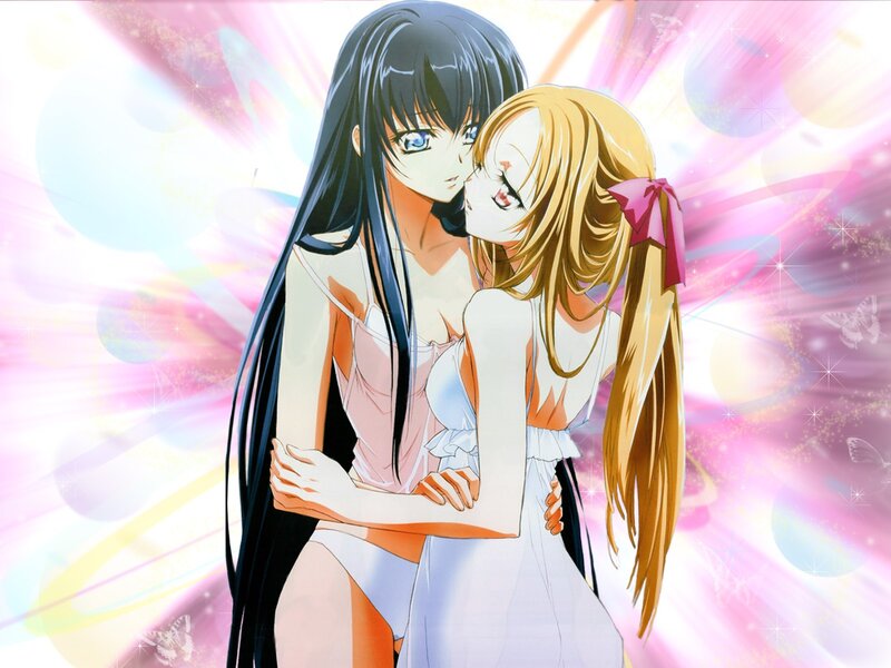 Two Girls Hugging — Pink, Romantic, Anime