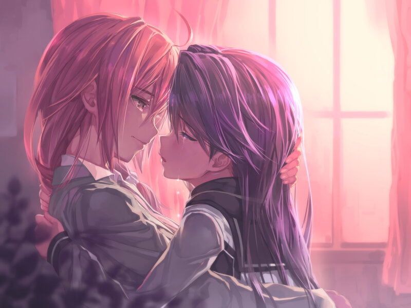 Two Girls Hugging — Pink, Sentimental