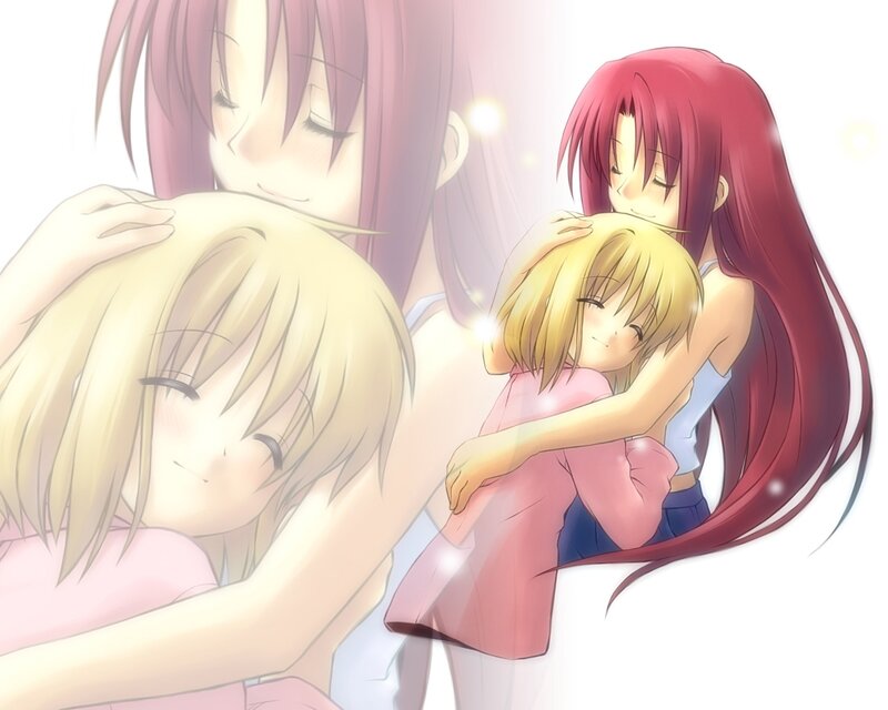 Two Girls Hugging — Pink, Serene, Anime, Anime Art, Sparkles