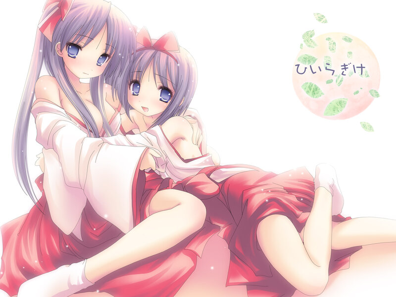 Two Girls Hugging — Pink, Serene, Anime, Bows
