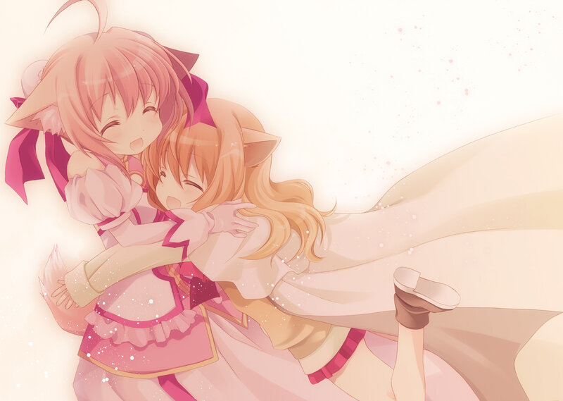 Two Girls Hugging — Pink, Warm