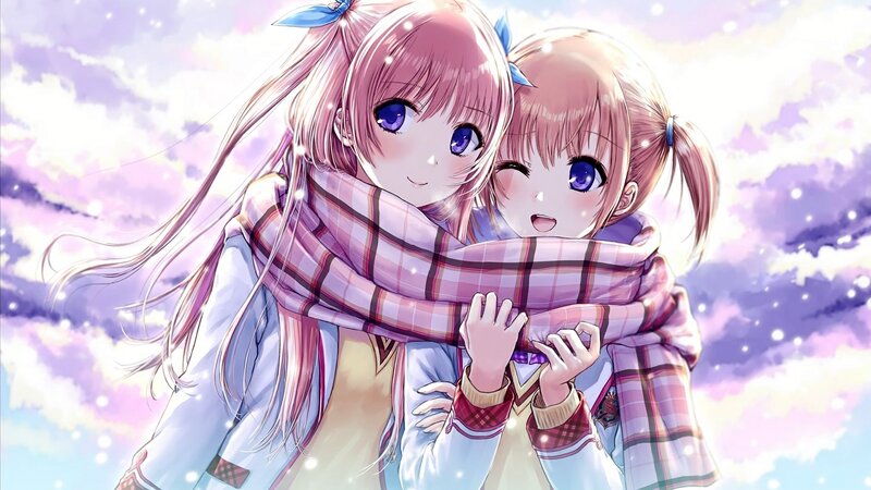 Two Girls Hugging — Pink, Warm, Winter