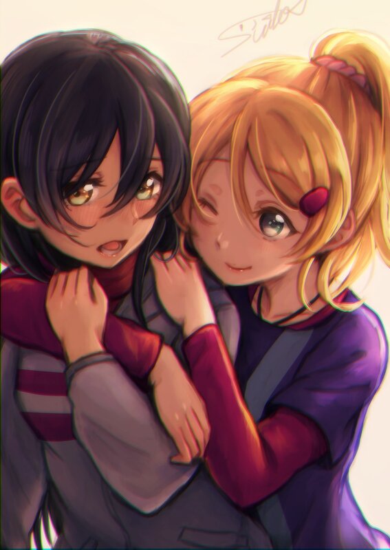 Two Girls Hugging — Purple, Affectionate
