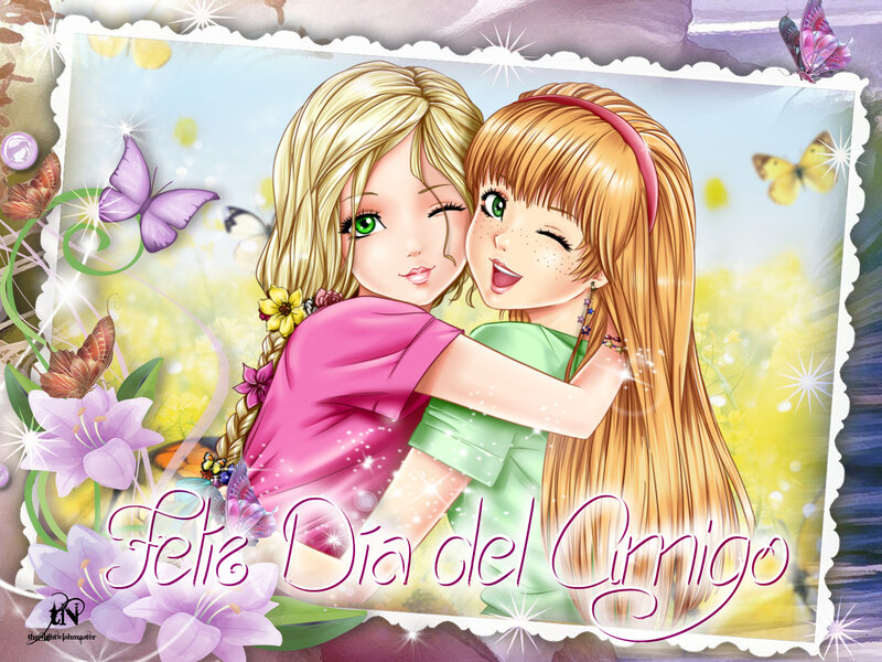 Two Girls Hugging — Purple, Cheerful
