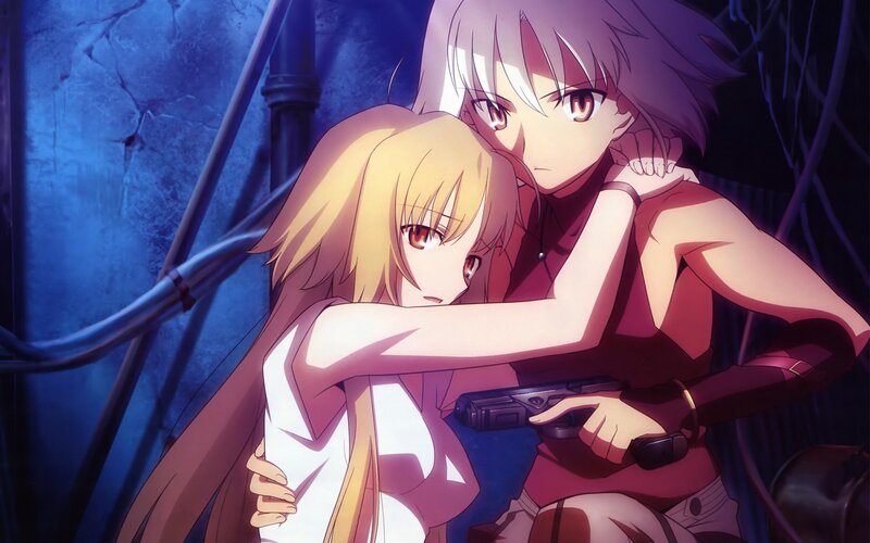 Two Girls Hugging — Purple, Dramatic, Night, Anime