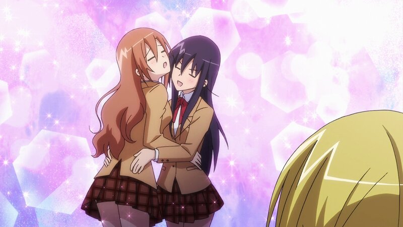 Two Girls Hugging — Purple, Dreamy