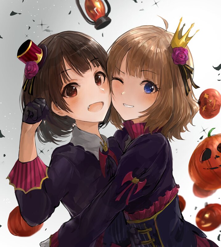 Two Girls Hugging — Purple, Festive