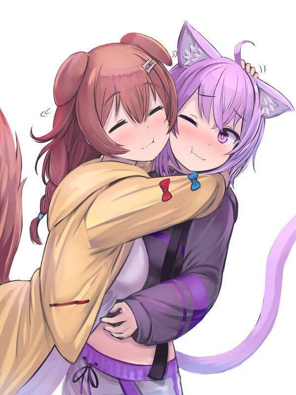 Two Girls Hugging — Purple, Happy, Anime