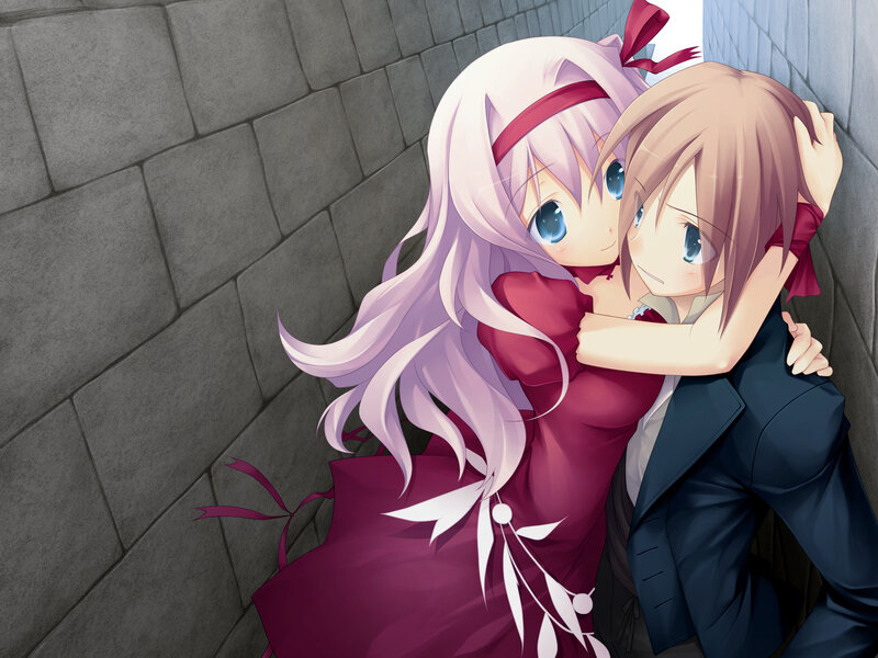 Two Girls Hugging — Purple, Intimate, Anime