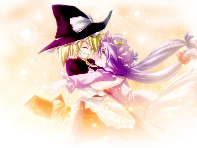 Two Girls Hugging — Purple, Joyful