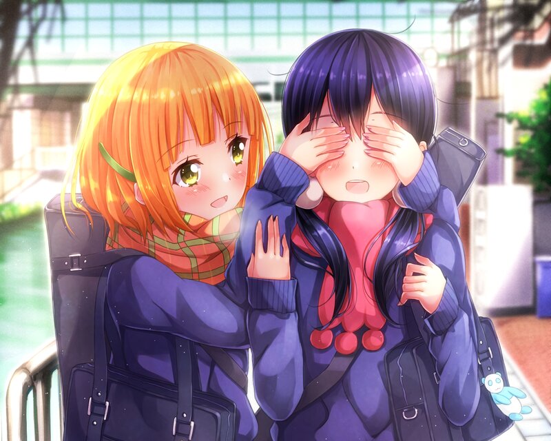 Two Girls Hugging — Purple, Playful, Afternoon
