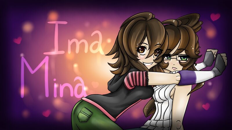 Two Girls Hugging — Purple, Romantic, Digital Art