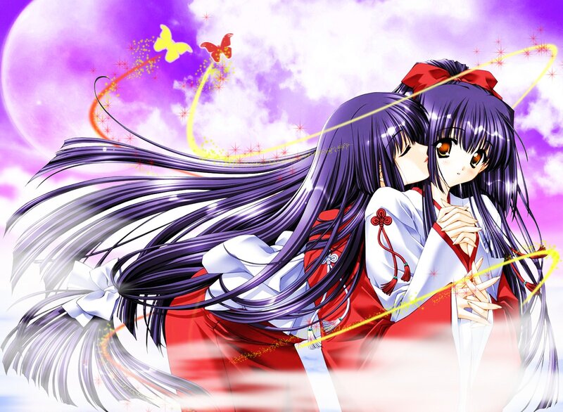Two Girls Hugging — Purple, Romantic, Night