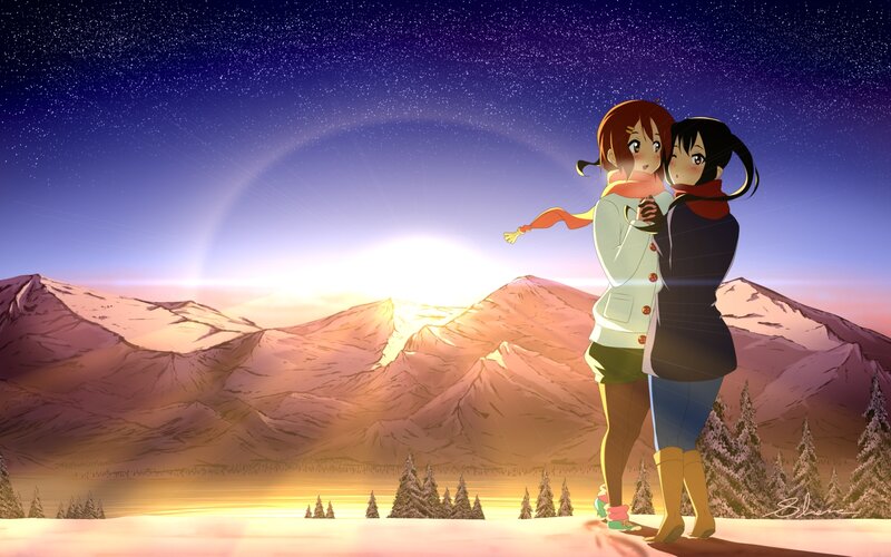 Two Girls Hugging — Purple, Serene