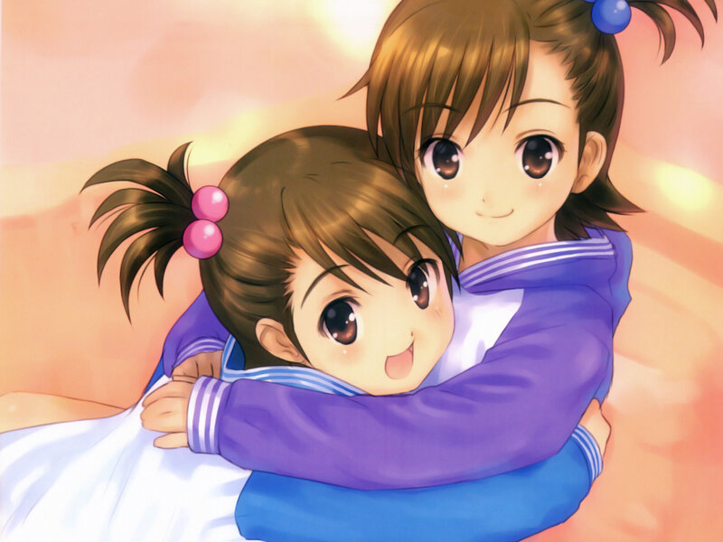 Two Girls Hugging — Purple, Warm, Anime