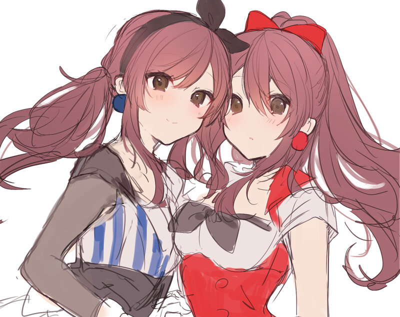 Two Girls Hugging — Red, Affectionate