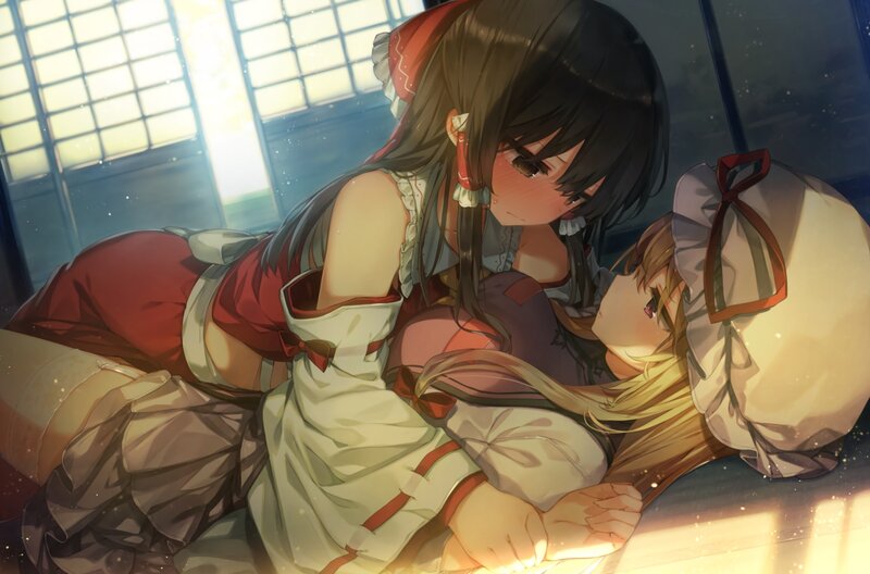 Two Girls Hugging — Red, Calm, Afternoon