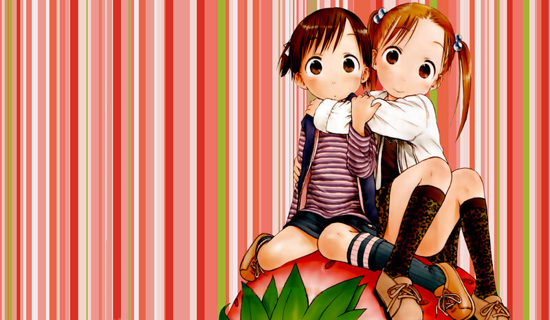 Two Girls Hugging — Red, Cheerful