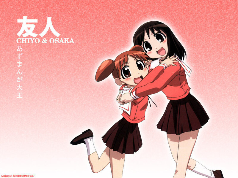 Two Girls Hugging — Red, Happy