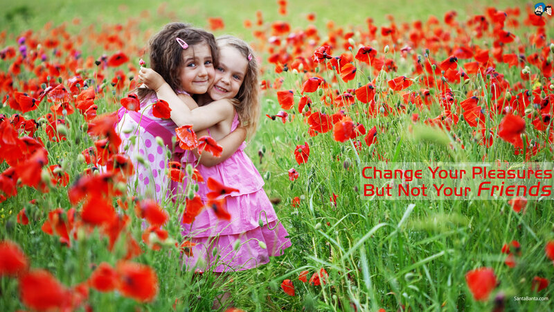 Two Girls Hugging — Red, Joyful