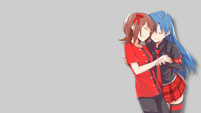 Two Girls Hugging — Red, Peaceful