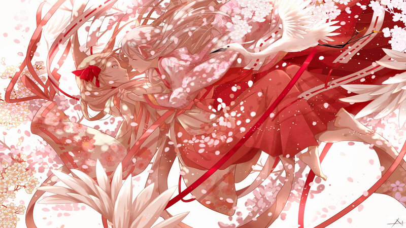 Two Girls Hugging — Red, Serene