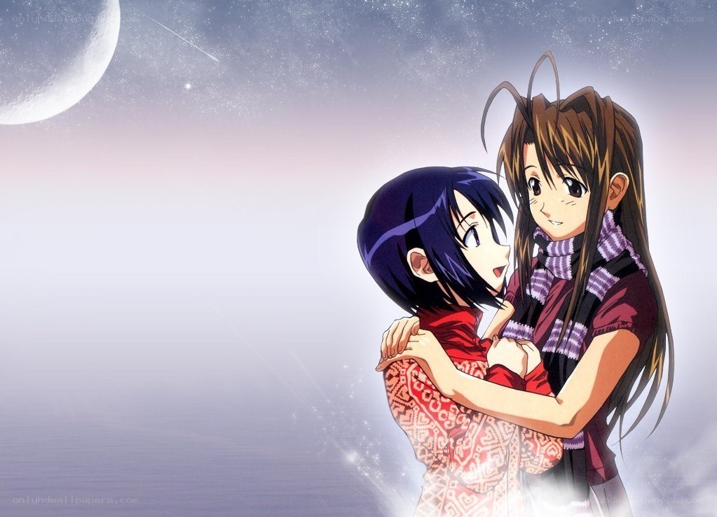 Two girls hugging under the moon