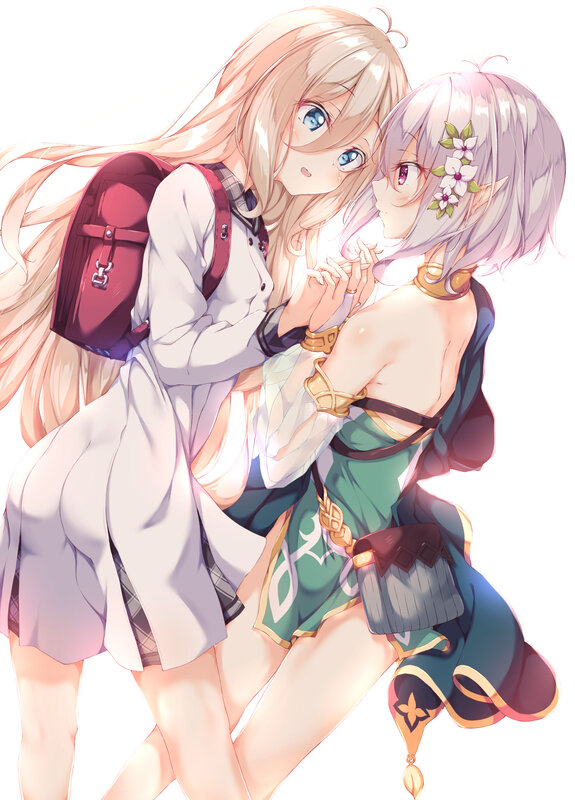 Two Girls Hugging — White, Affectionate, Anime, Backpack