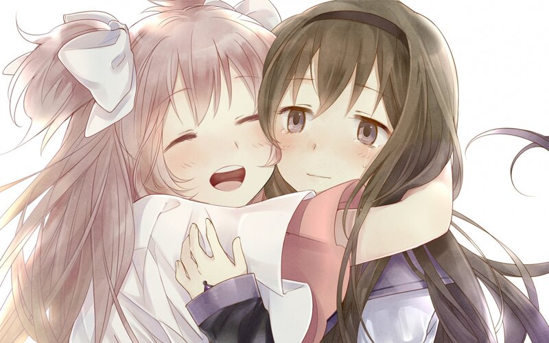 Two Girls Hugging — White, Affectionate, Anime, Hug, Blush
