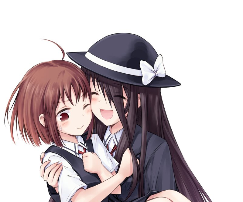 Two Girls Hugging — White, Affectionate, Anime, School Uniform