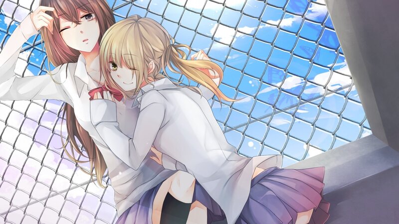 Two Girls Hugging — White, Calm, Afternoon, Anime