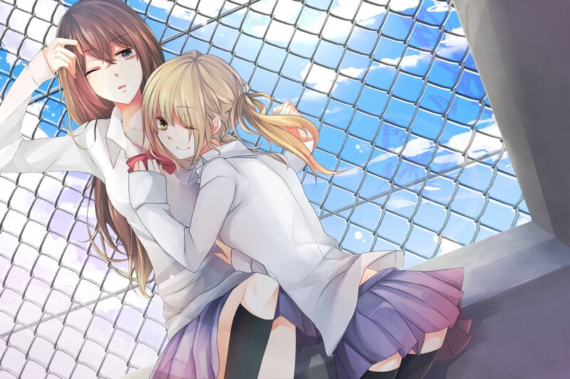Two Girls Hugging — White, Calm, Afternoon