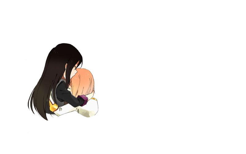 Two Girls Hugging — White, Calm, Anime, Hug, Long Hair, Black
