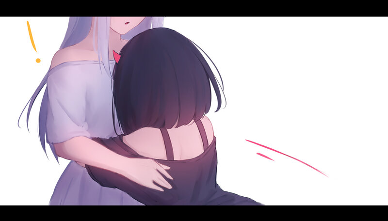 Two Girls Hugging — White, Calm, Anime, Hug, Long Hair