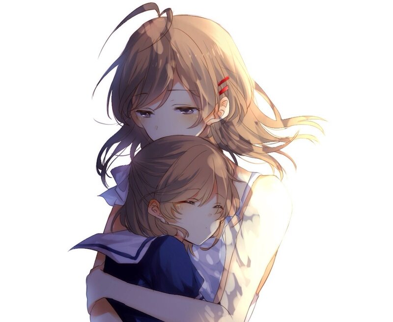 Two Girls Hugging — White, Calm, Anime, Hug