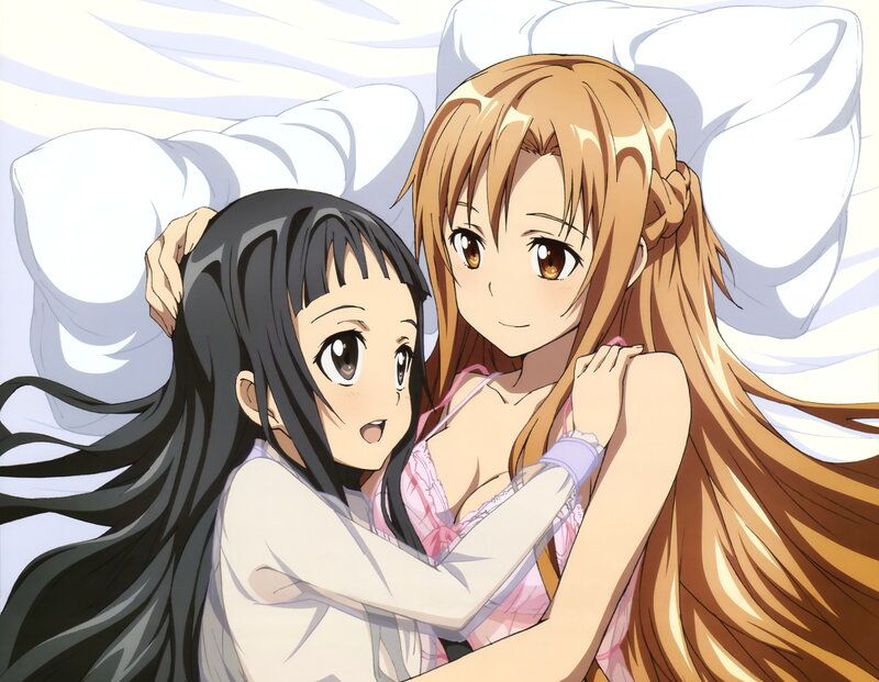 Two Girls Hugging — White, Calm, Anime