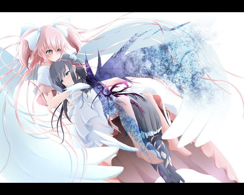 Two Girls Hugging — White, Dramatic