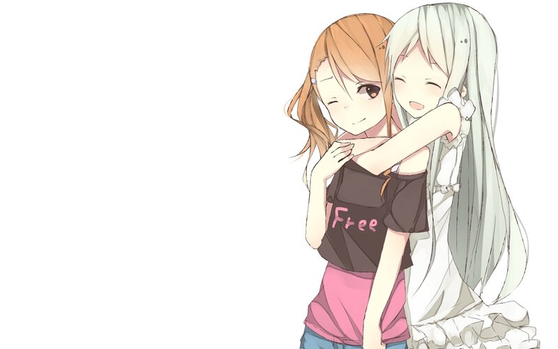 Two Girls Hugging — White, Happy, Anime, Hug, T-shirt