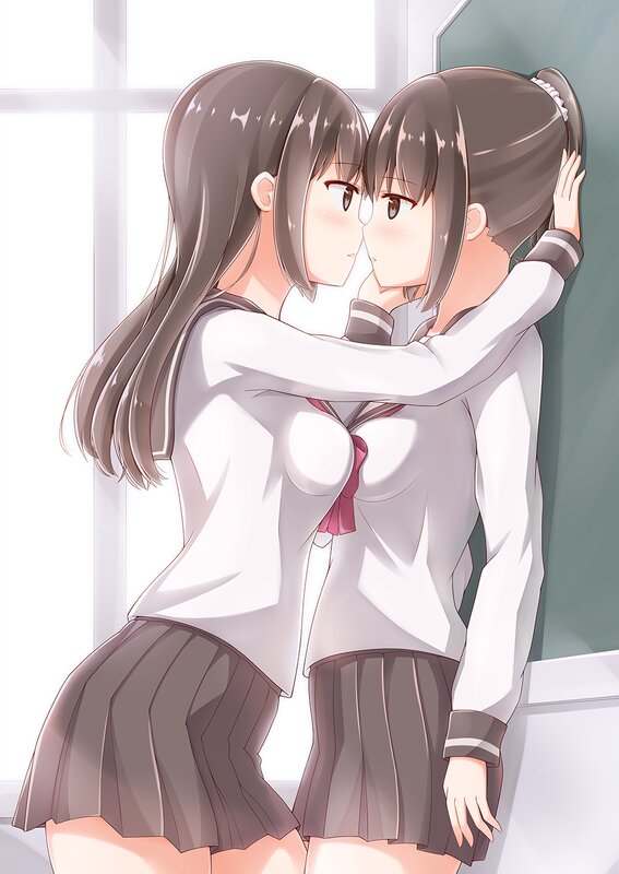 Two Girls Hugging — White, Intimate, Morning