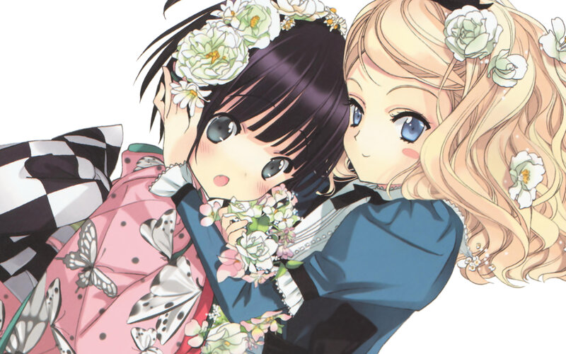 Two Girls Hugging — White, Peaceful, Anime