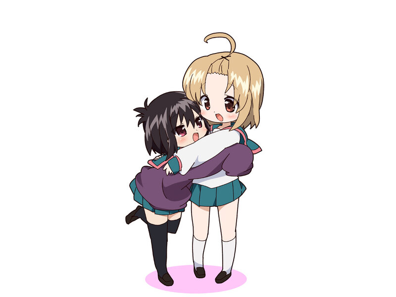 Two Girls Hugging — White, Playful, Anime, Hug