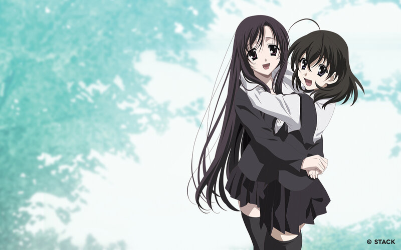 Two Girls Hugging — White, Playful, Anime, School Uniforms