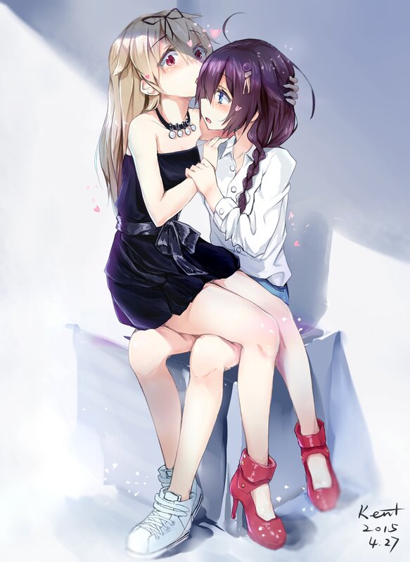 Two Girls Hugging — White, Sweet, Anime